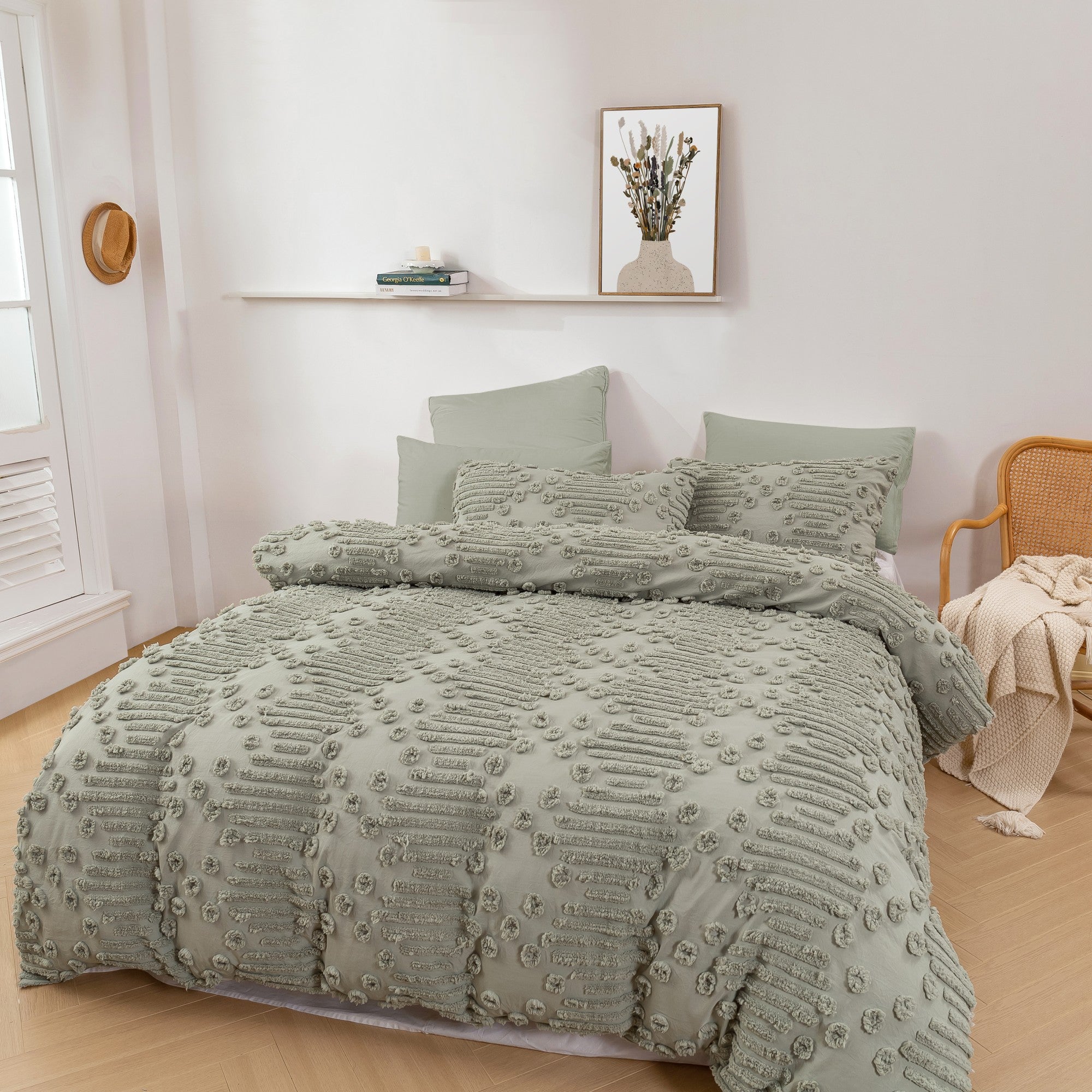 Dreamaker Fletcher Ultrafine Tufted Chenille Quilt Cover Set Sage