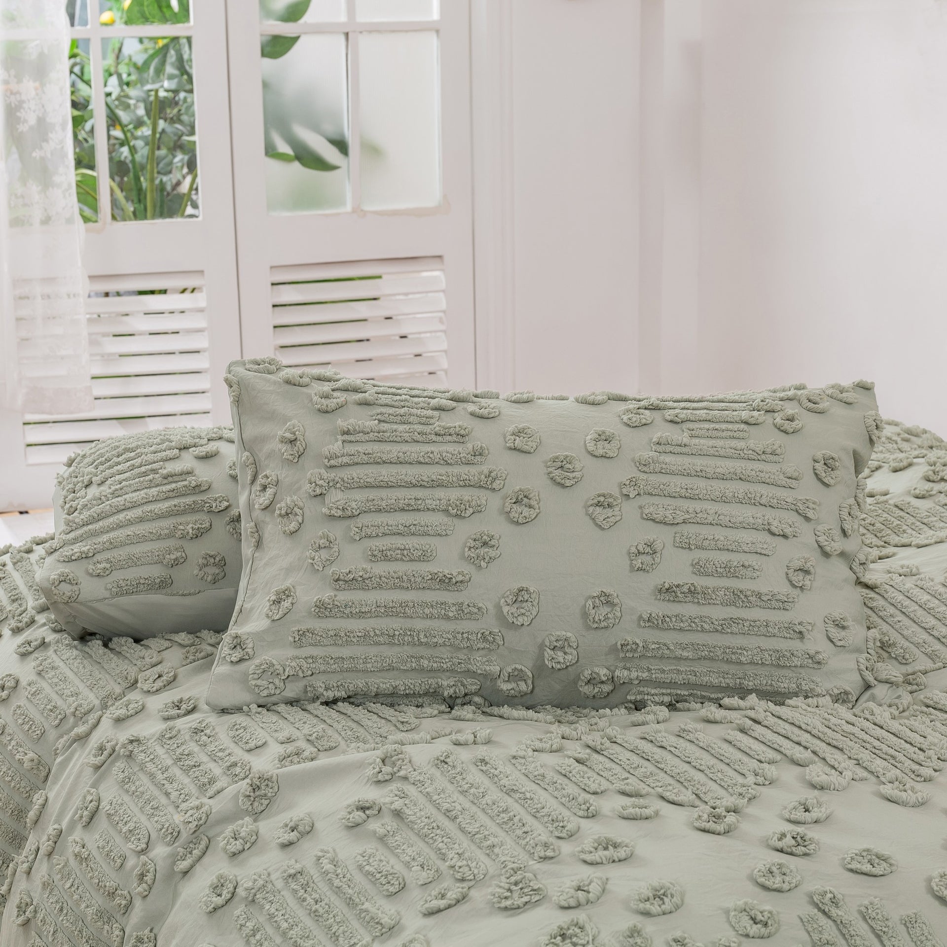 Dreamaker Fletcher Ultrafine Tufted Chenille Quilt Cover Set Sage