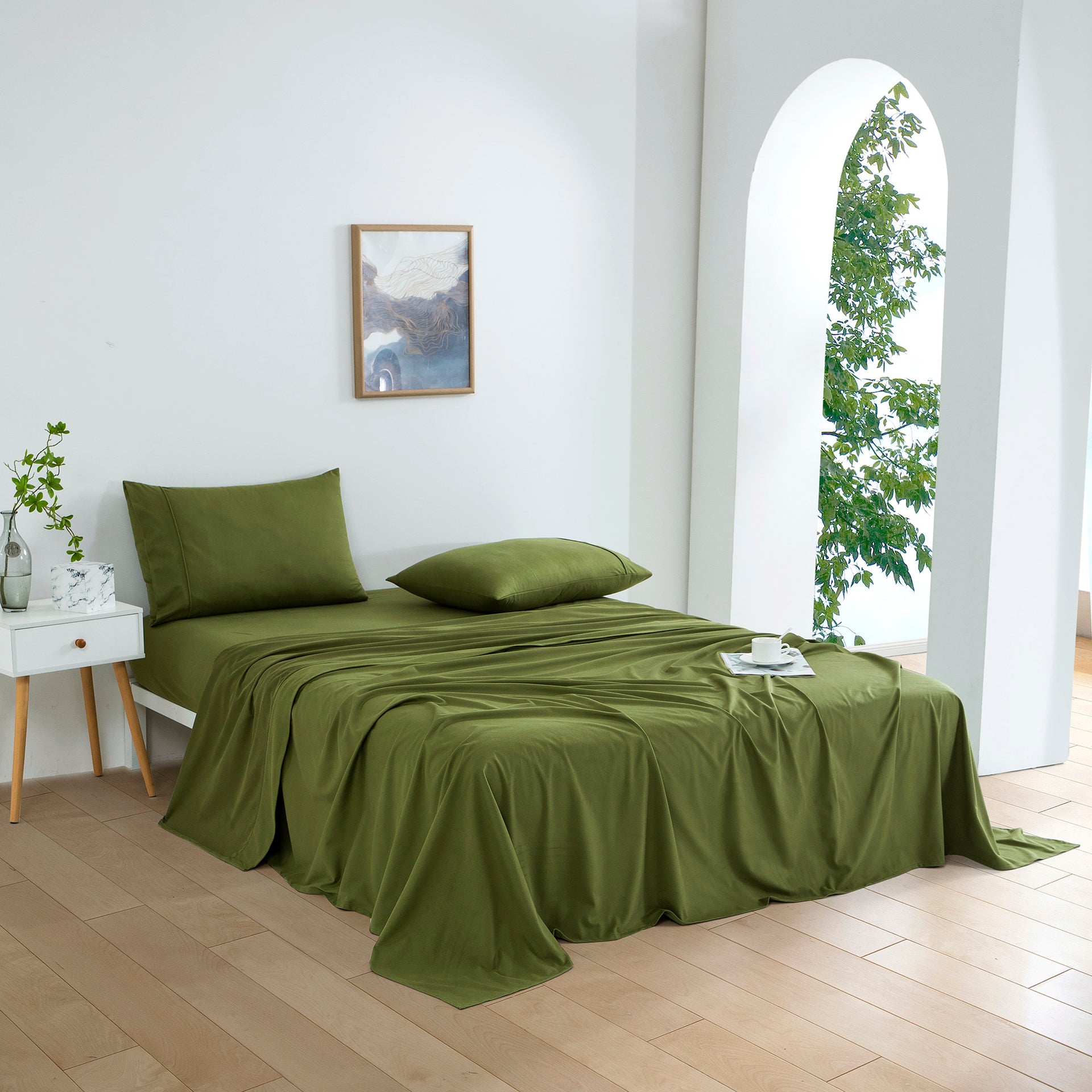 Dreamaker Micro Flannel Sheet Set Olive