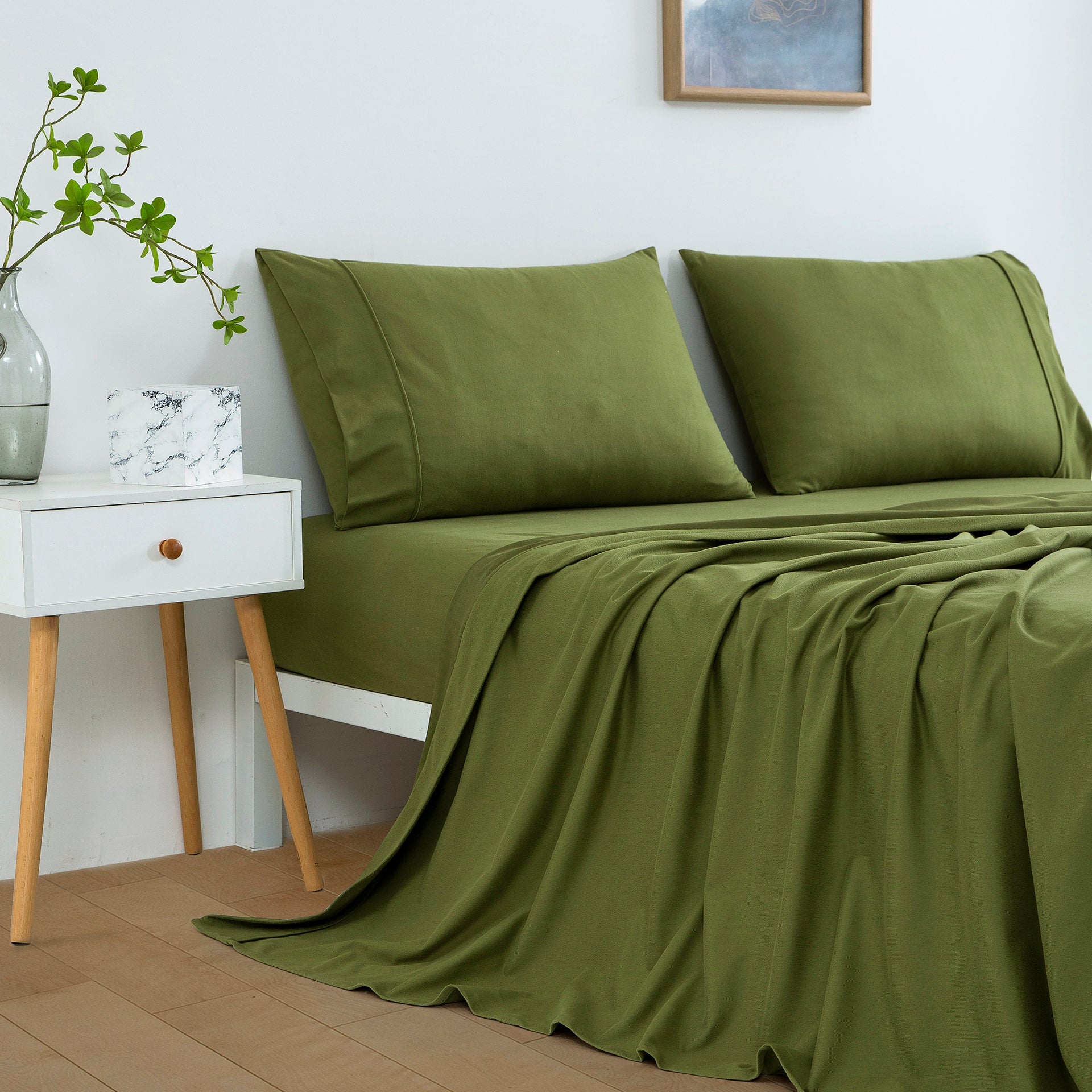 Dreamaker Micro Flannel Sheet Set Olive