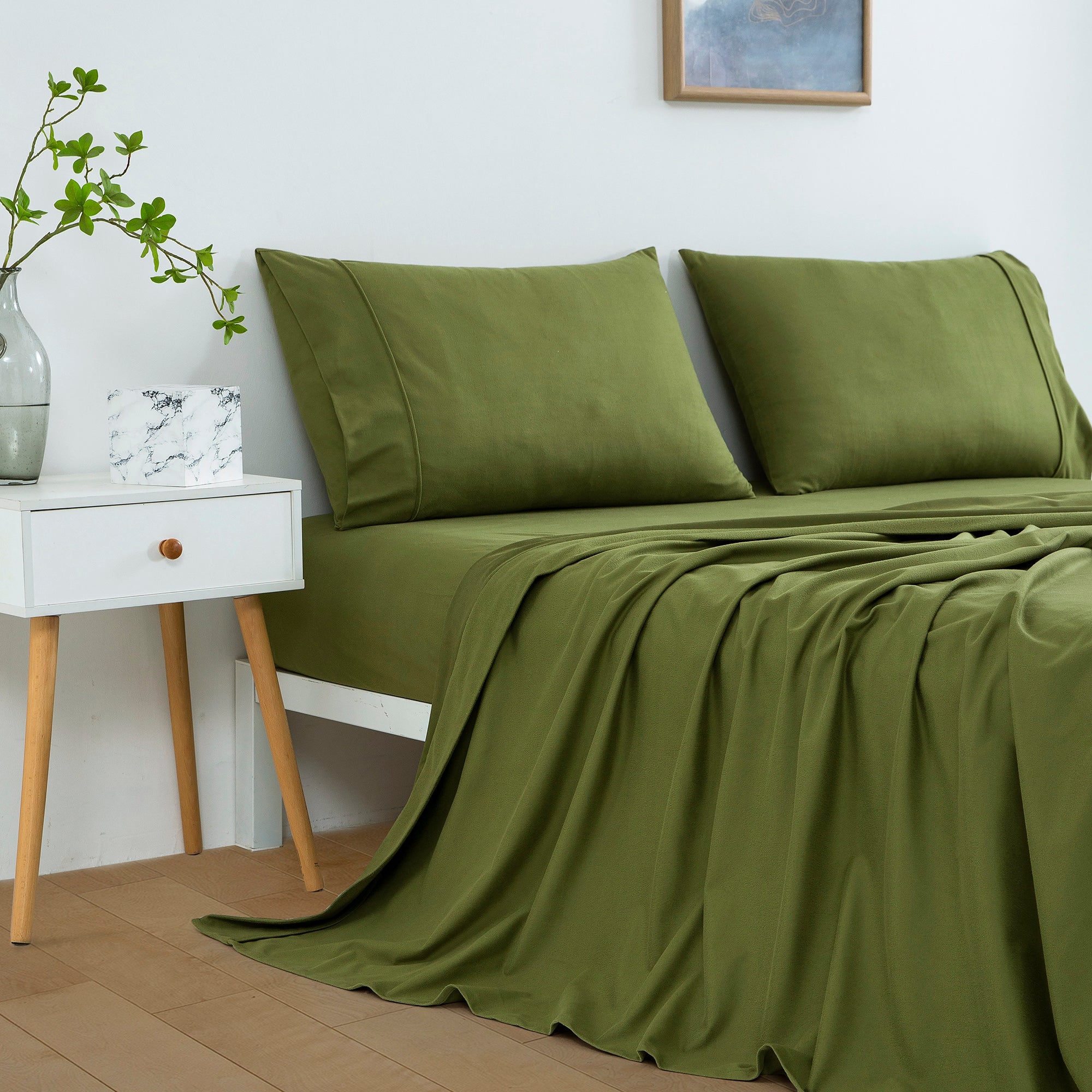 Dreamaker Micro Flannel Sheet Set Olive