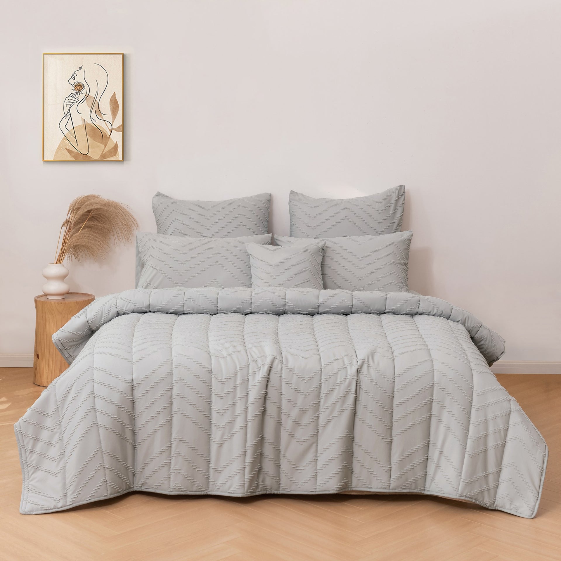 Dreamaker Lennox Chevron 6 Piece Comforter Set Silver