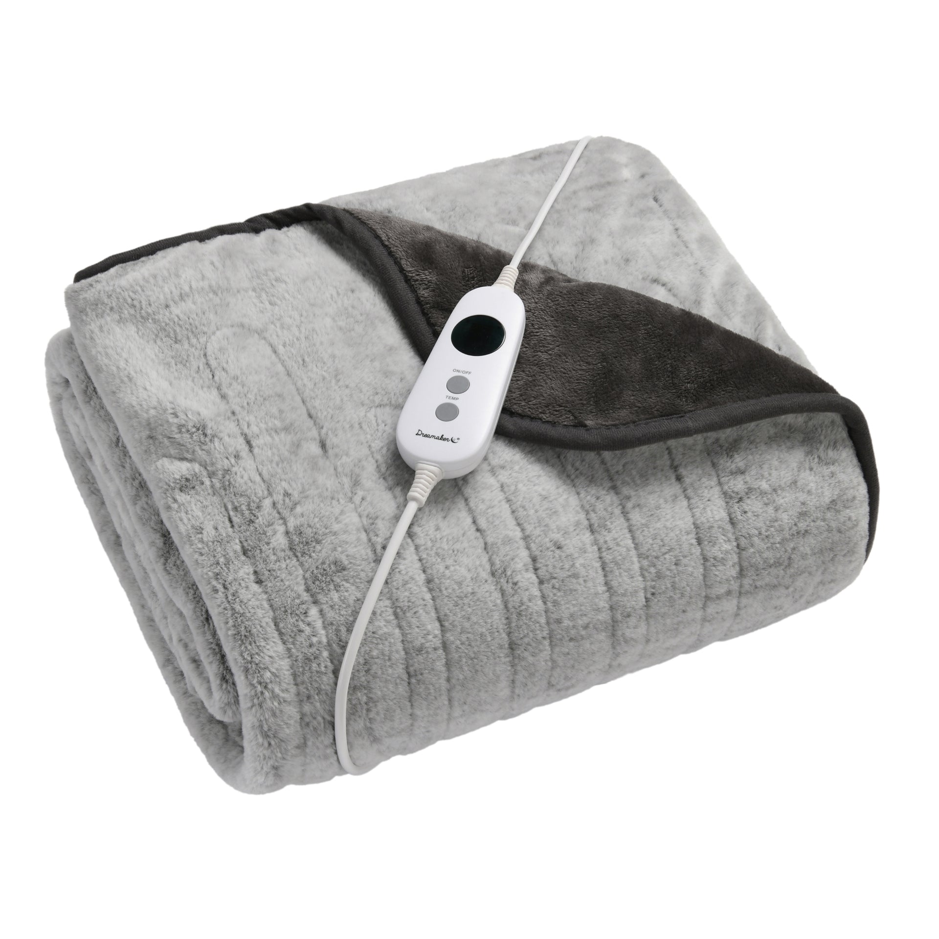 Dreamaker Faux Mink Heated Throw 160X120Cm Silver With White Tip