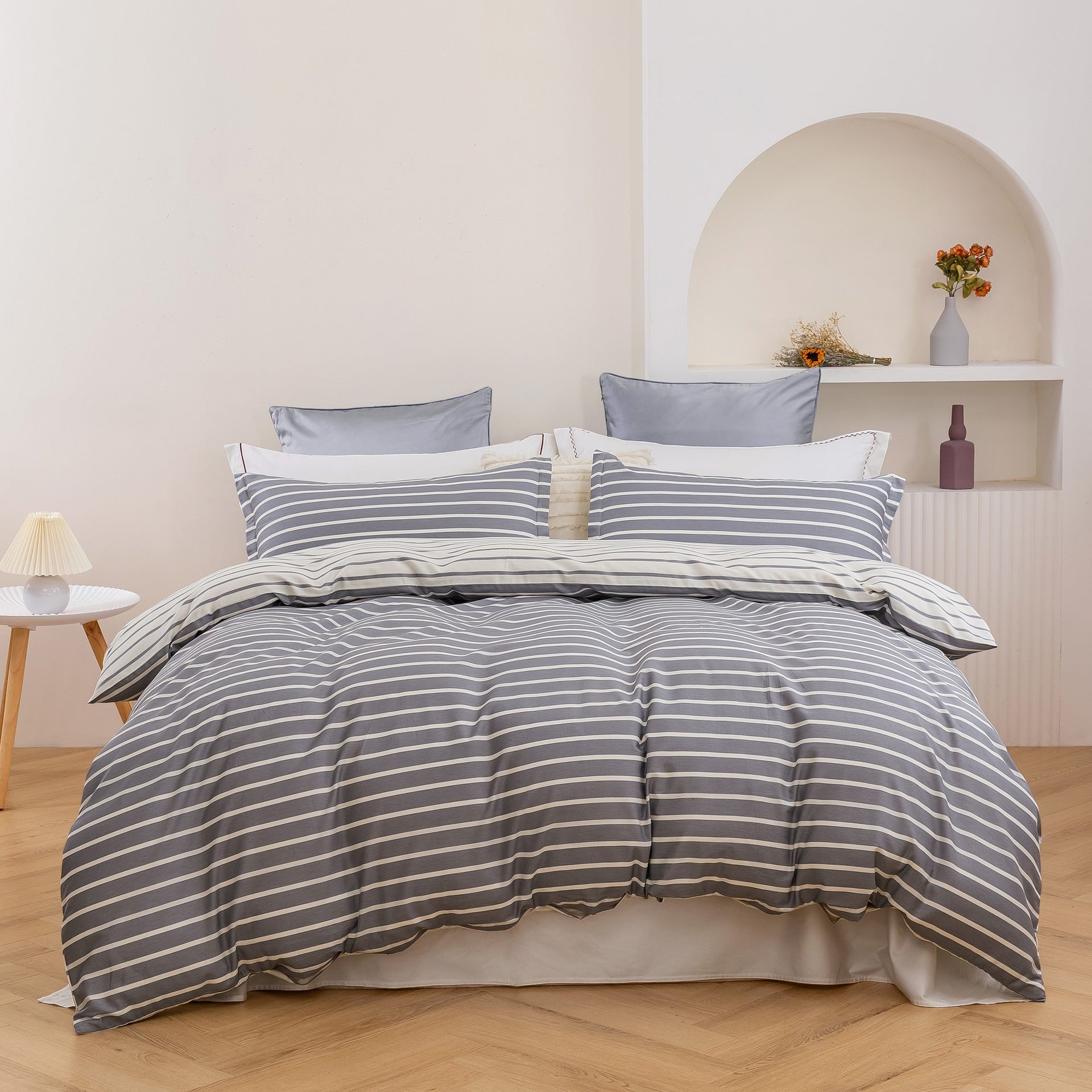 Dreamaker Miller Stripecotton Reversible Quilt Cover Setgrey