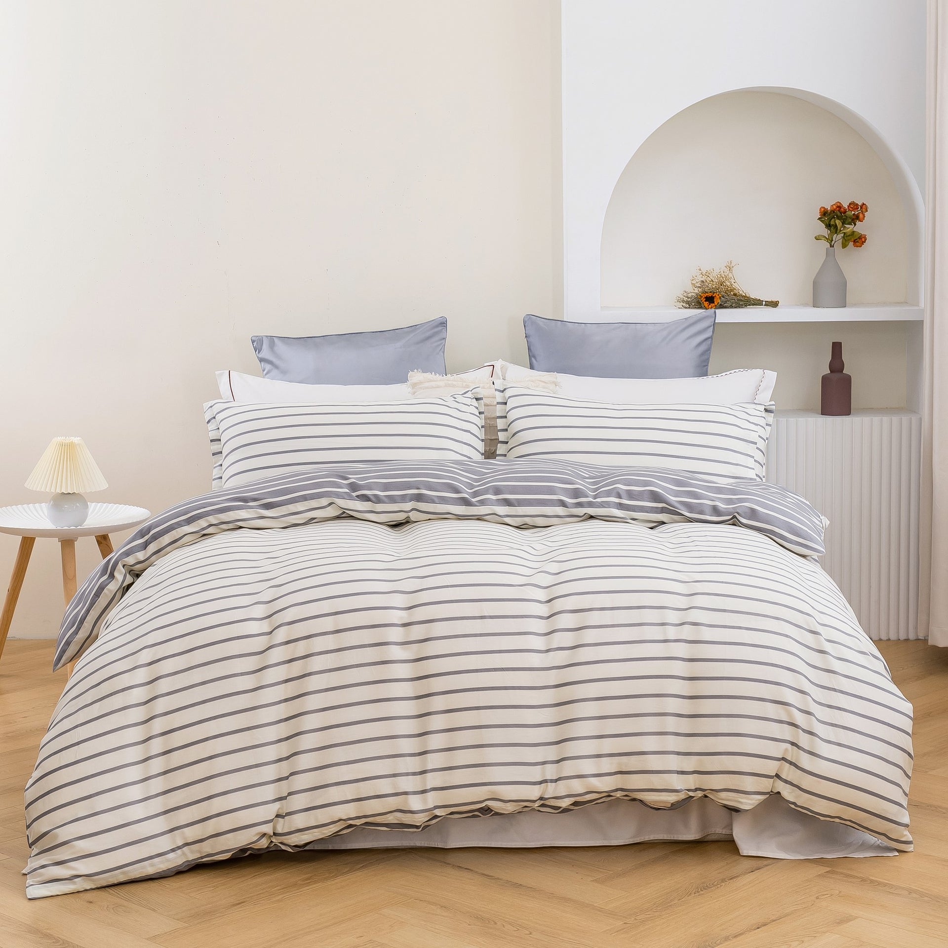 Dreamaker Miller Stripecotton Reversible Quilt Cover Setgrey