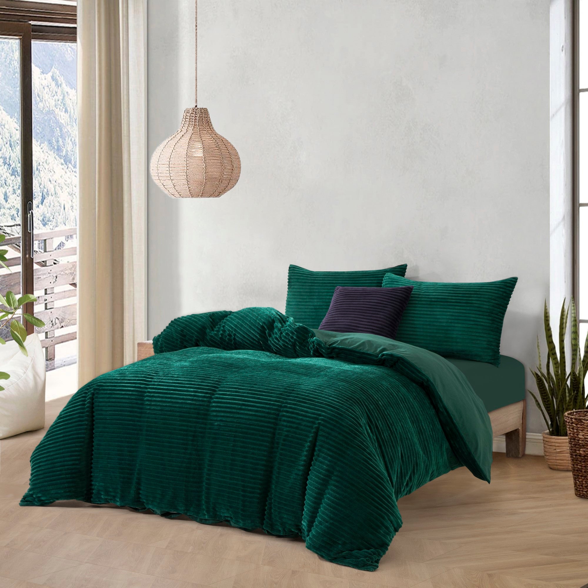Dreamaker Embossed Fleece Quilt Cover Set Emerald