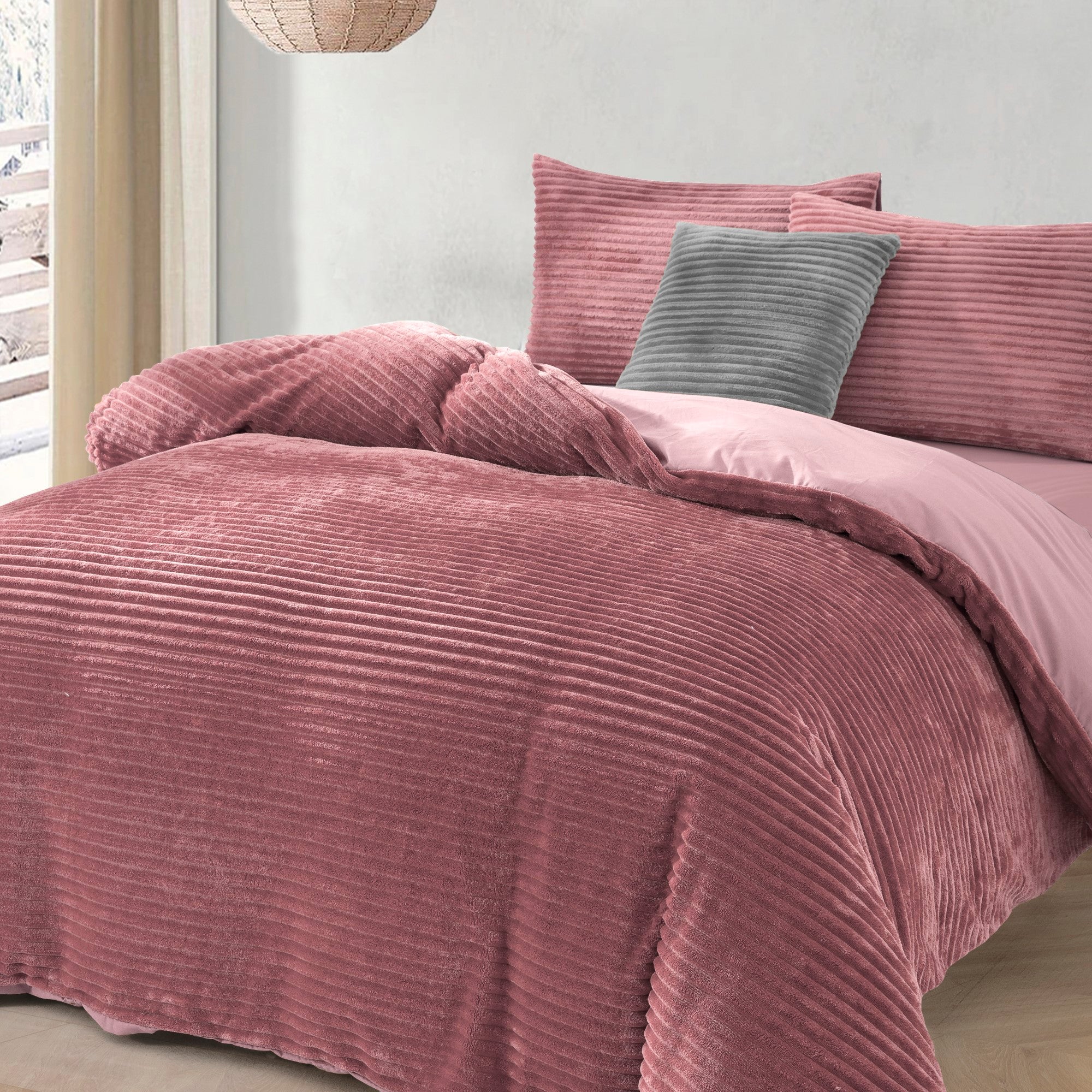 Dreamaker Embossed Fleece Quilt Cover Set Blush
