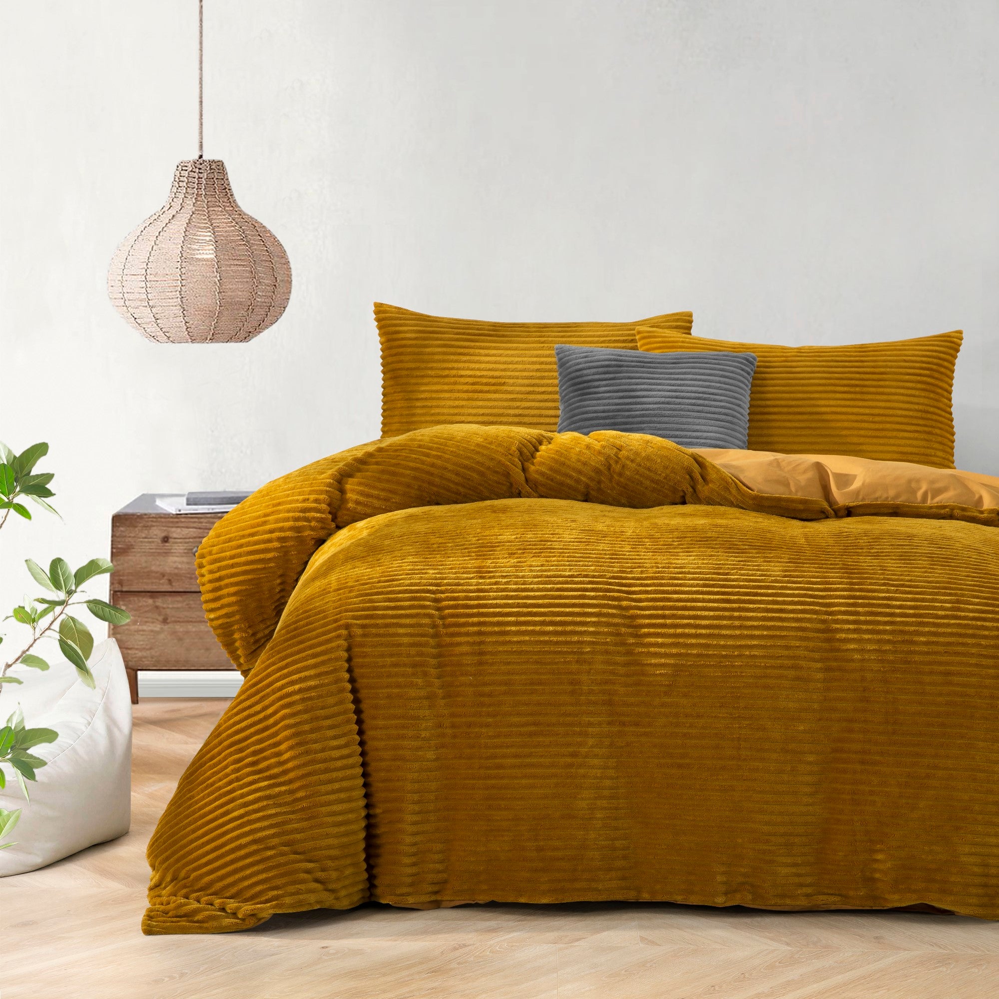 Dreamaker Embossed Fleece Quilt Cover Set Mustard