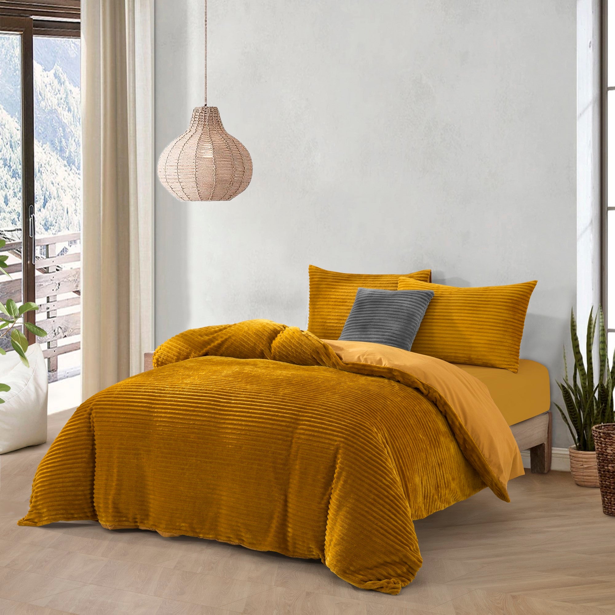 Dreamaker Embossed Fleece Quilt Cover Set Mustard