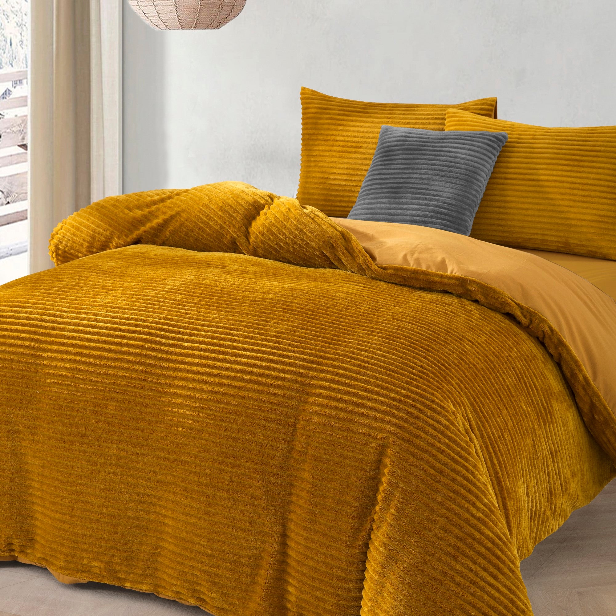 Dreamaker Embossed Fleece Quilt Cover Set Mustard