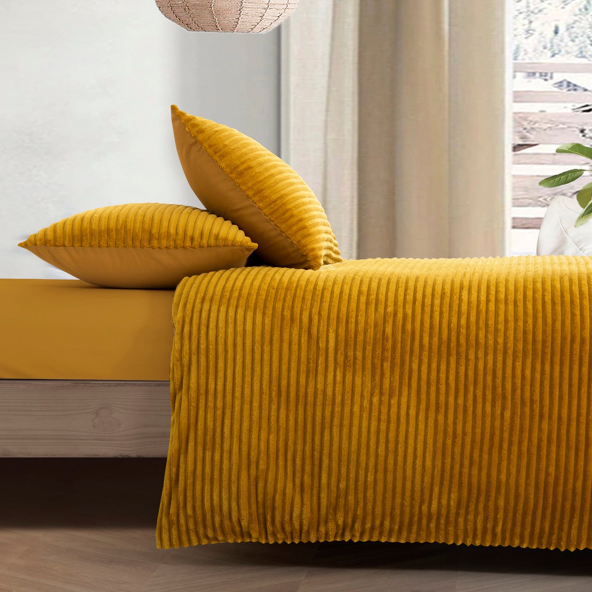 Dreamaker Embossed Fleece Quilt Cover Set Mustard