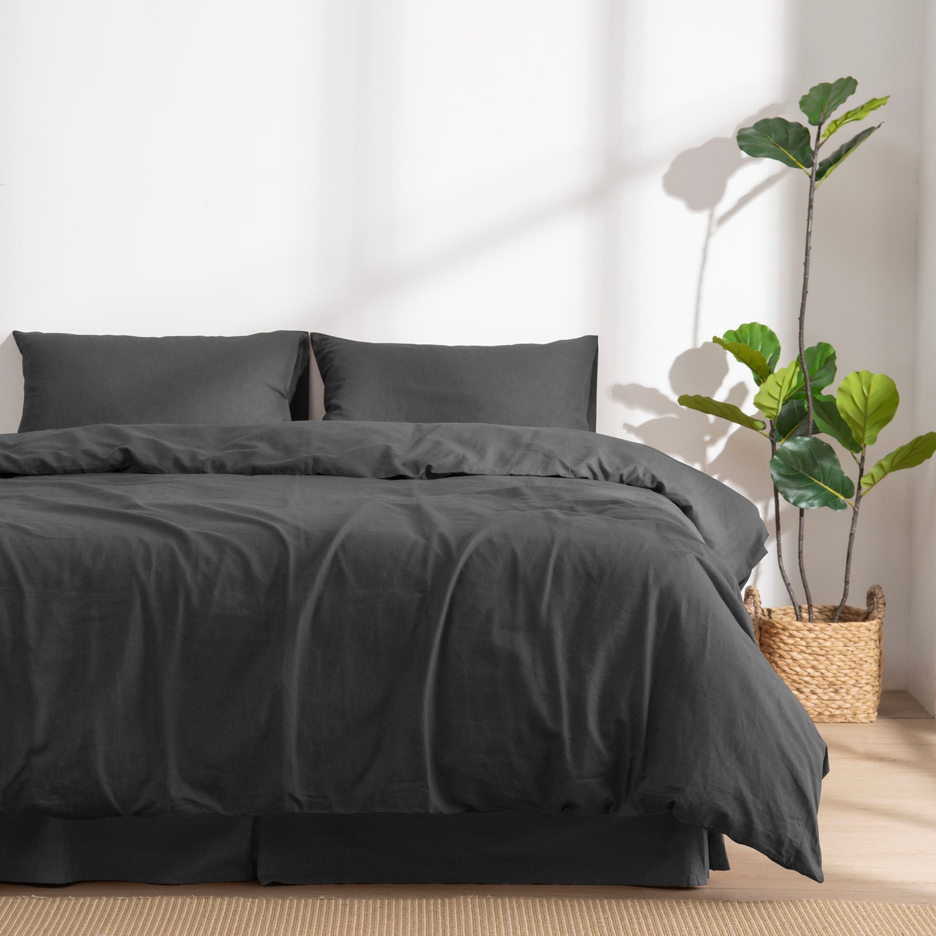 Dreamaker Linen Cotton Quilt Cover Set Charcoal