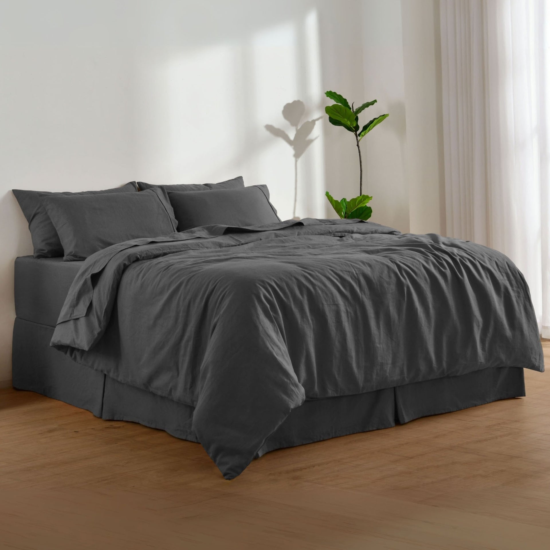 Dreamaker Linen Cotton Quilt Cover Set Charcoal