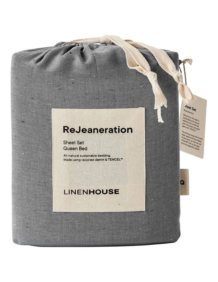LINEN HOUSE REJEANERATION RIALTA SHEET SET CHARCOAL Linen House