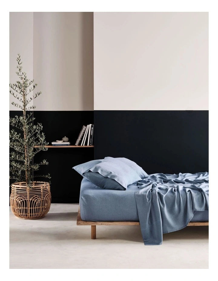 LINEN HOUSE REJEANERATION RIALTA SHEET SET DENIM Linen House