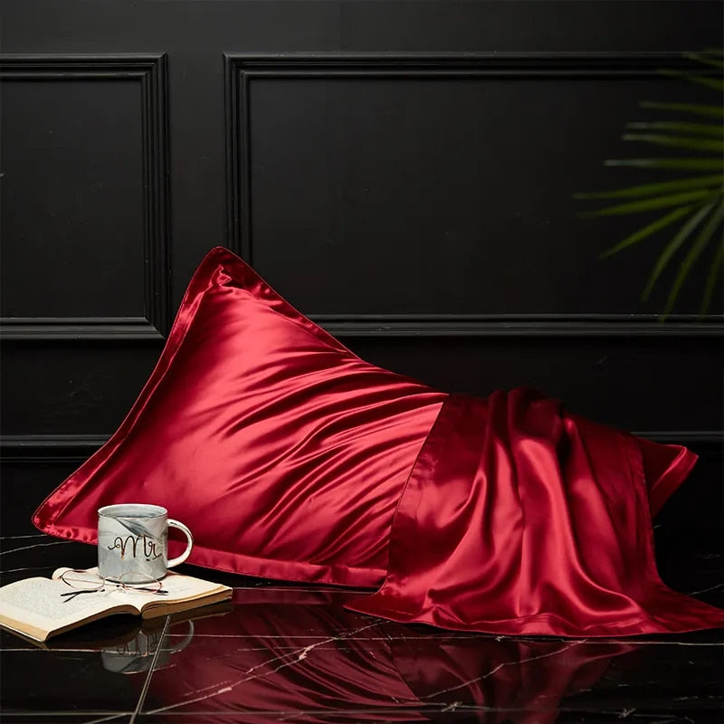 Anyhouz Pillowcase 51x66cm Wine Red Pure Real Silk For Comfortable And Relaxing Home Bed - Standard Size