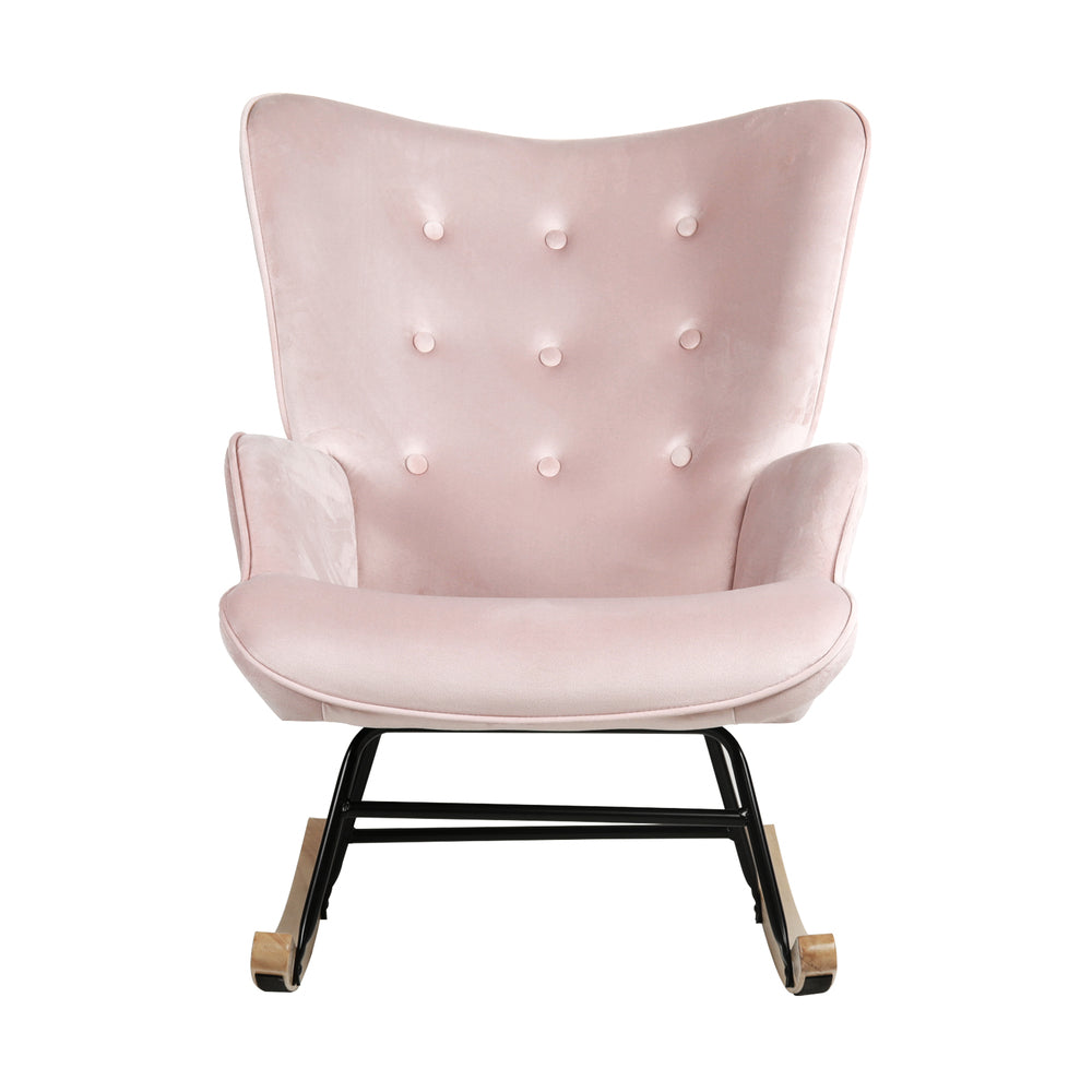 Oikiture Rocking Chair Nursing Armchair Velvet Accent Upholstered Pink Oikiture