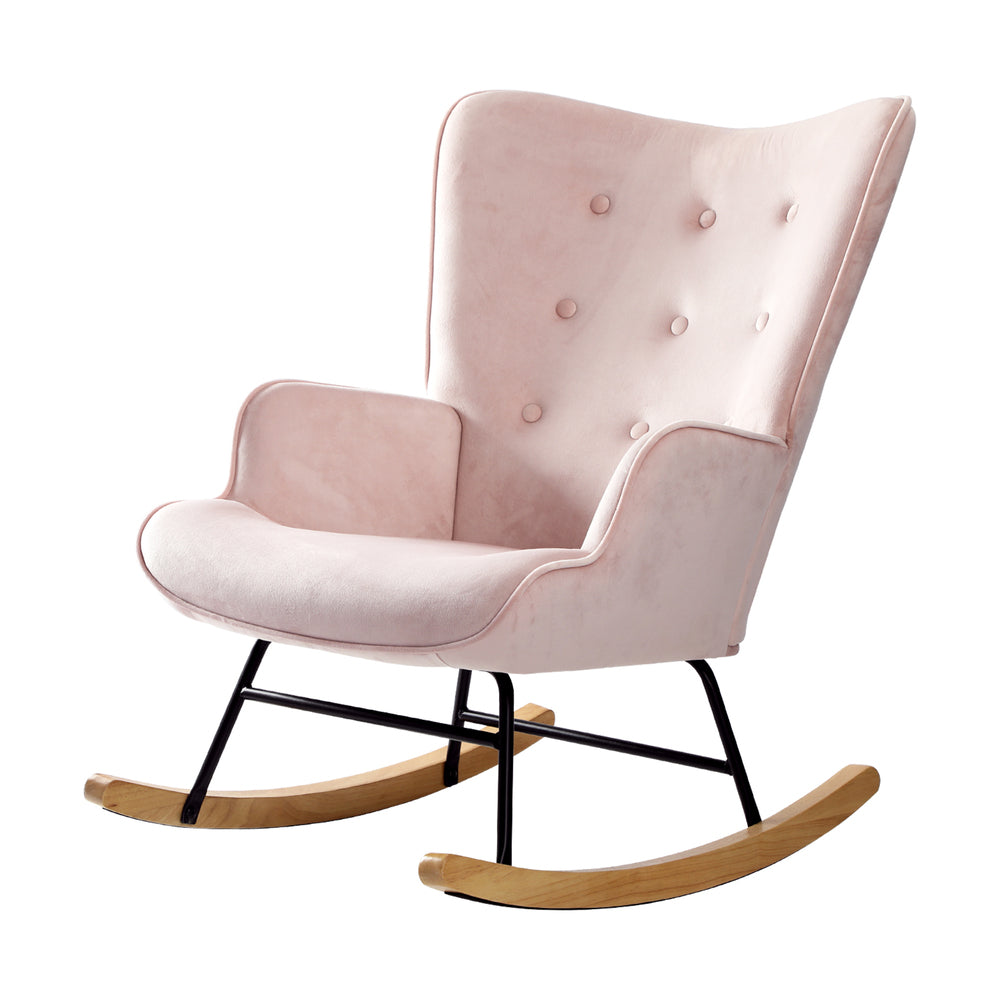 Oikiture Rocking Chair Nursing Armchair Velvet Accent Upholstered Pink Oikiture