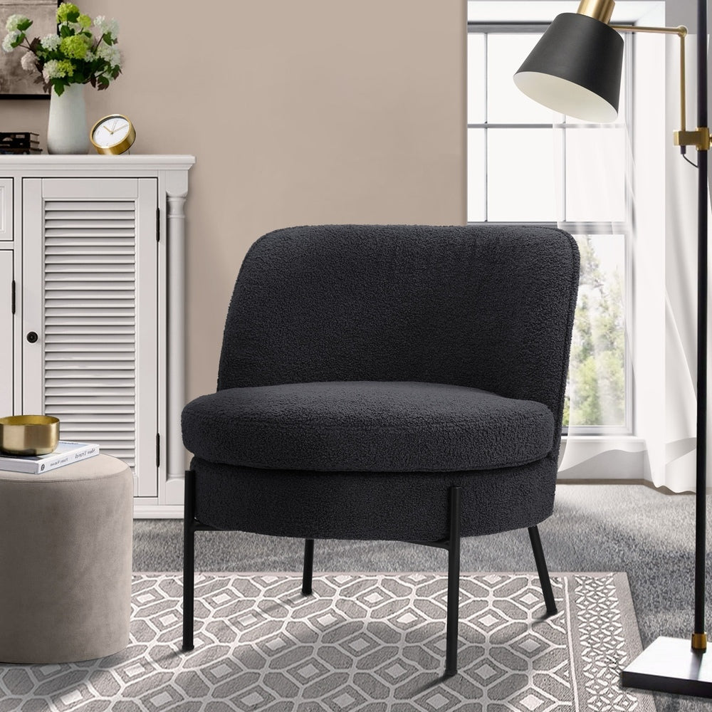 Oikiture Armchair Wide Padded Seat Boucle Charcoal