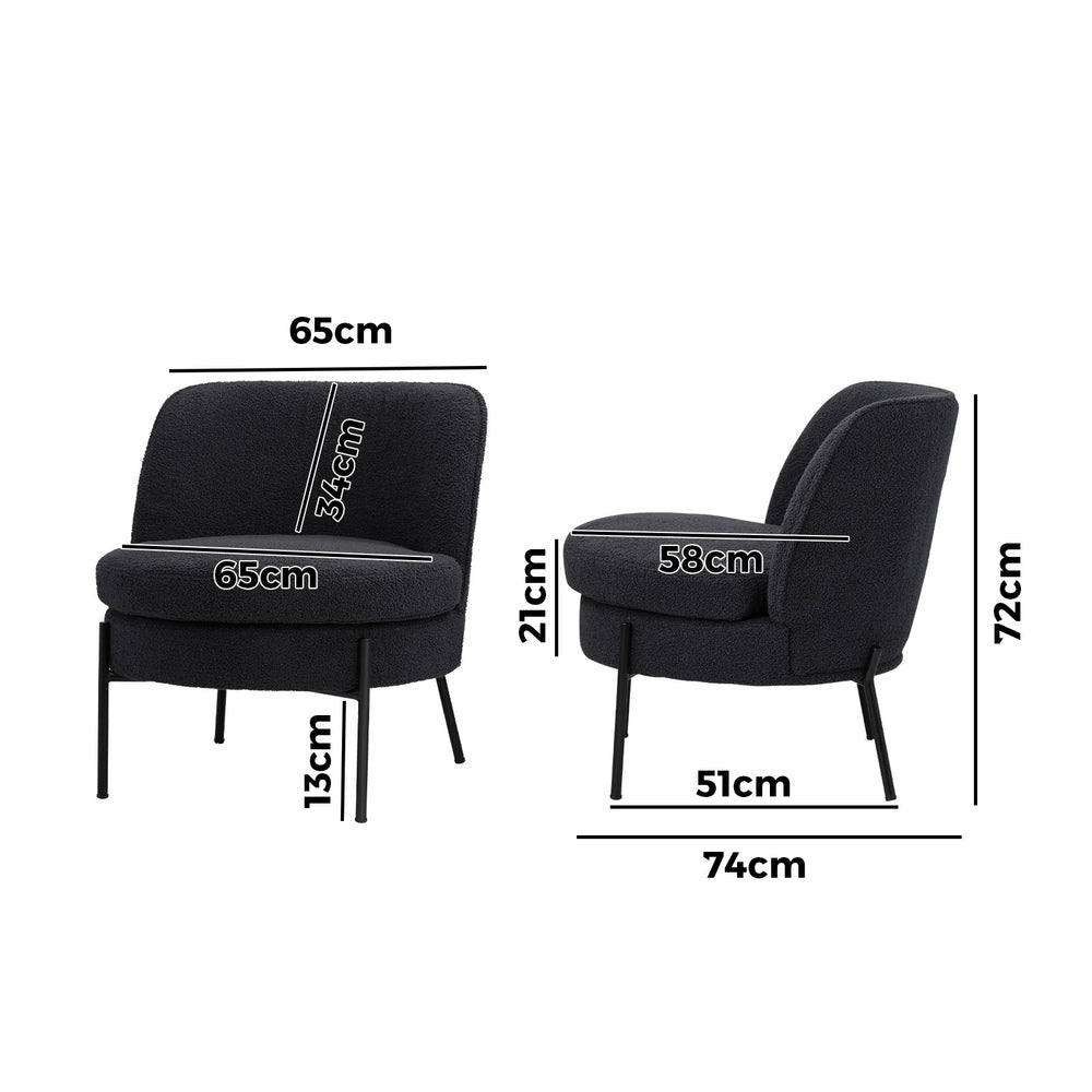 Oikiture Armchair Wide Padded Seat Boucle Charcoal