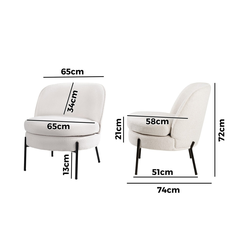 Oikiture Armchair Wide Padded Seat Boucle White
