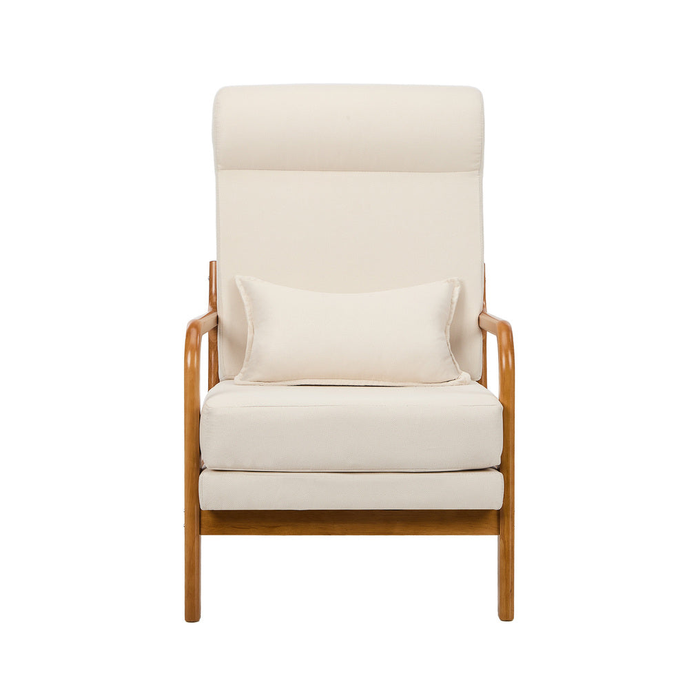 Oikiture Armchair Linen Fabric Lounge Chair with Lumbar Pillow Beige Oikiture