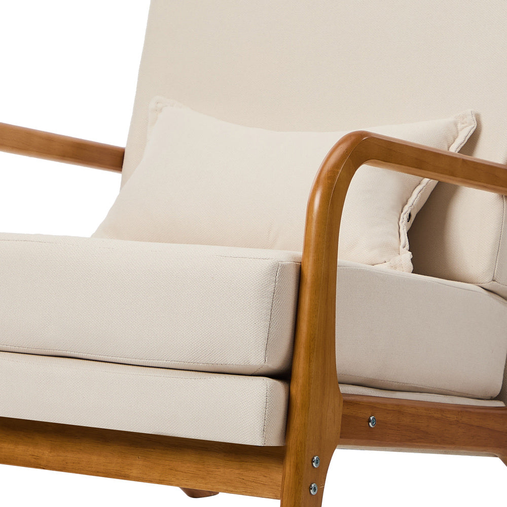 Oikiture Armchair Linen Fabric Lounge Chair with Lumbar Pillow Beige Oikiture