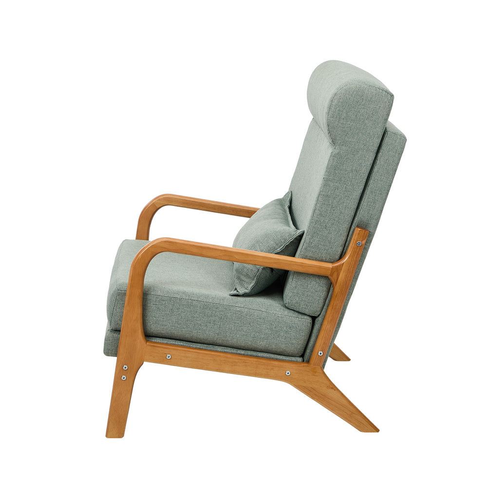 Oikiture Armchair Linen Fabric Lounge Chair with Lumbar Pillow Green Oikiture