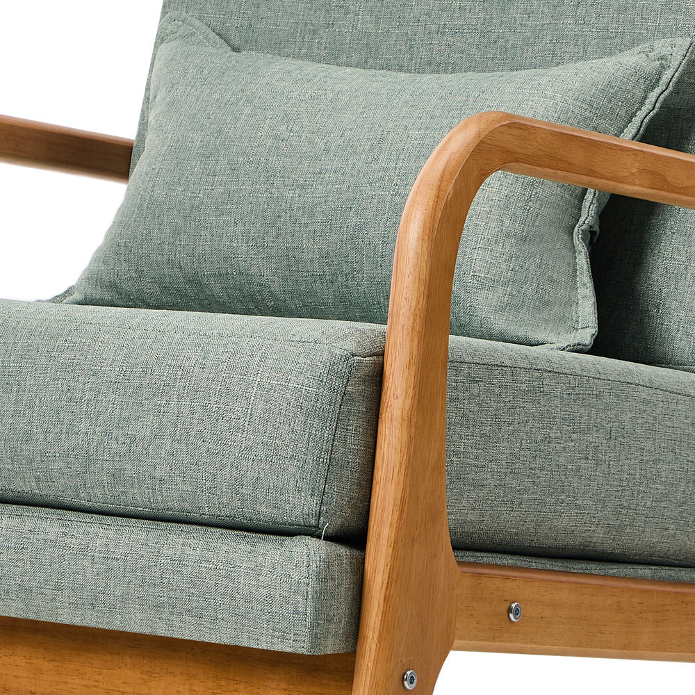 Oikiture Armchair Linen Fabric Lounge Chair with Lumbar Pillow Green Oikiture