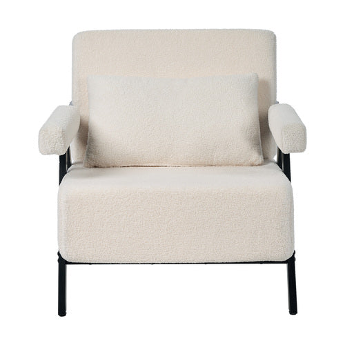 Oikiture Compressed Armchair Sherpa Lounge Accent Sofa with Cushion