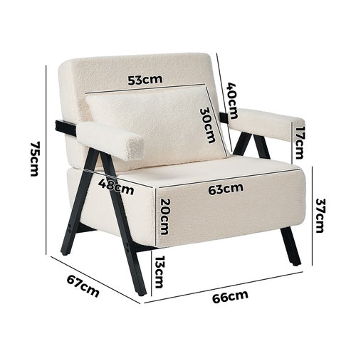 Oikiture Compressed Armchair Sherpa Lounge Accent Sofa with Cushion
