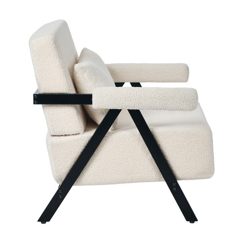 Oikiture Compressed Armchair Sherpa Lounge Accent Sofa with Cushion