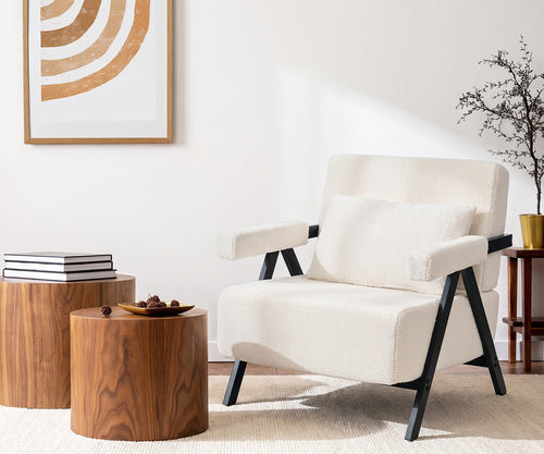 Oikiture Compressed Armchair Sherpa Lounge Accent Sofa with Cushion