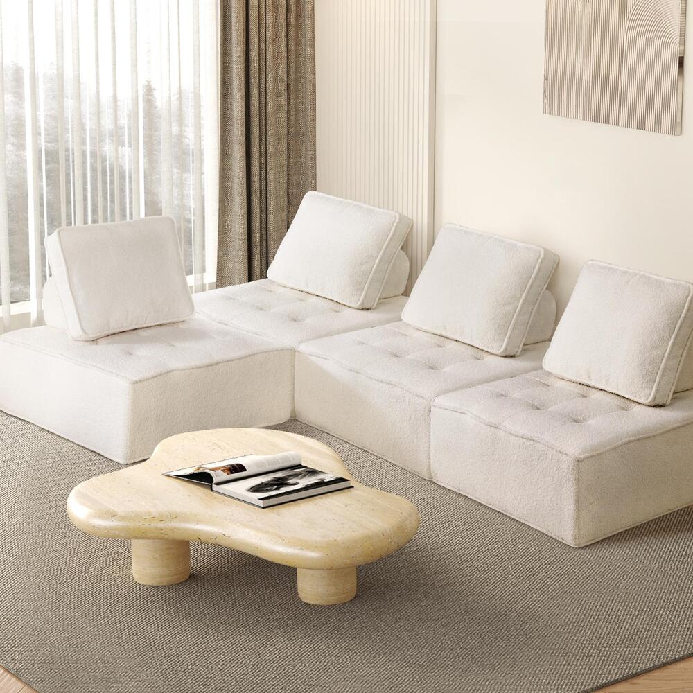 Oikiture 4Pcs Modular Armless Sofa Sherpa White
