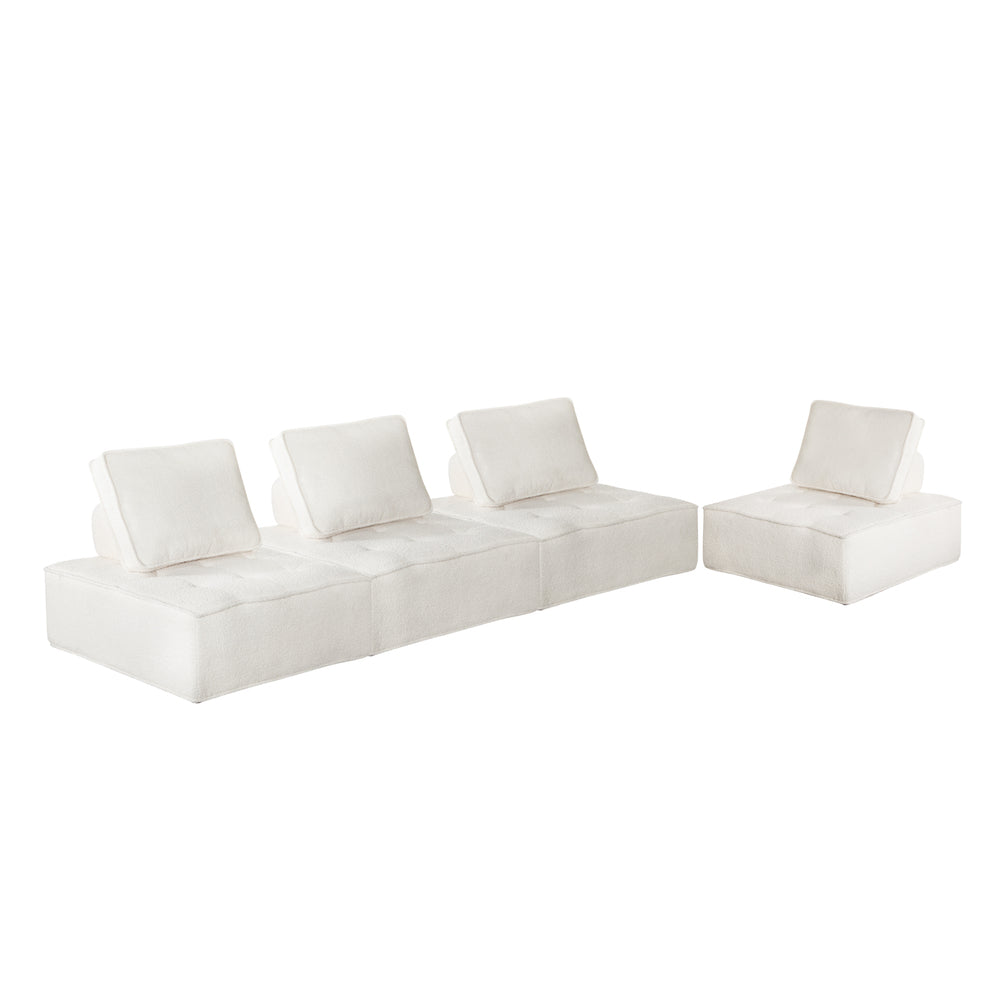 Oikiture 4Pcs Modular Armless Sofa Sherpa White