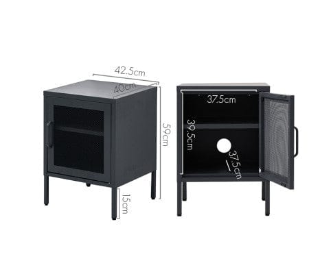Artiss Bedside Table Bedside Table Mesh Door Cabinet - MINI Black