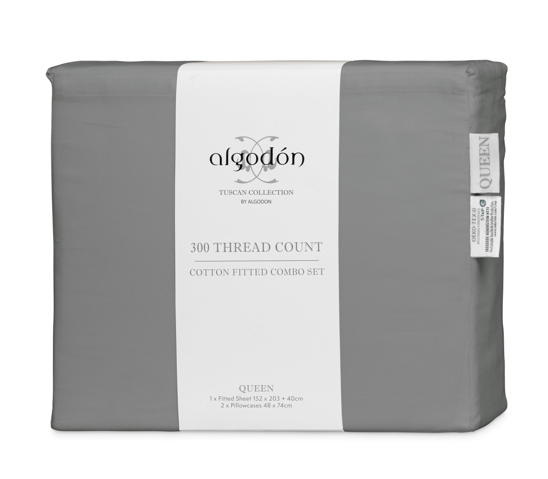 ALGODON "300TC Cotton" FITTED SHEET Combo Set - CHARCOAL Algodon