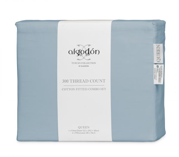 ALGODON "300TC Cotton" FITTED SHEET Combo Set - DENIM Algodon