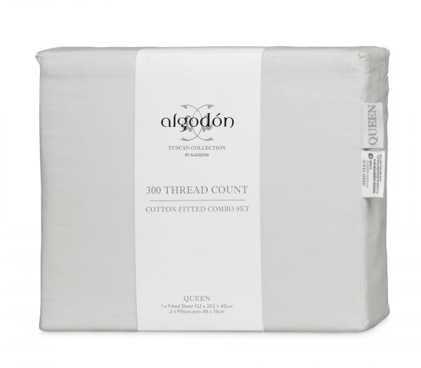 ALGODON "300TC Cotton" FITTED SHEET Combo Set - SILVER Algodon