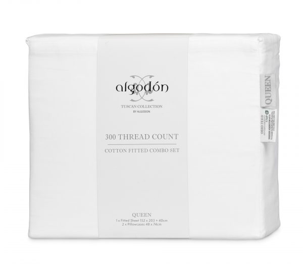 ALGODON "300TC Cotton" FITTED SHEET Combo Set - WHITE Algodon
