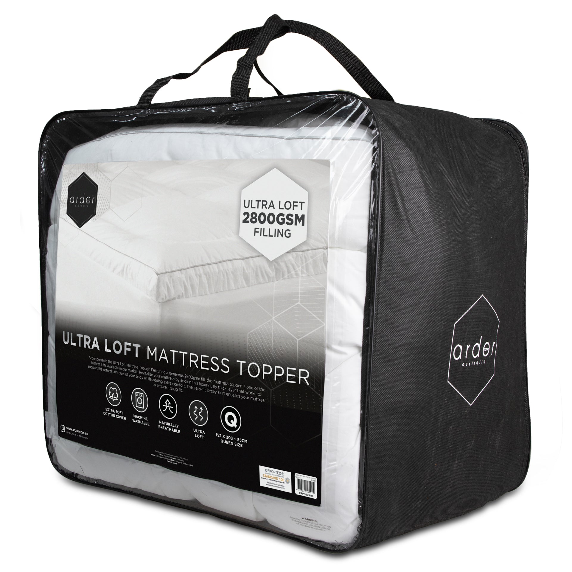 ARDOR "2800GSM STANDARD MICROFIBRE" MATTRESS TOPPER - Standard Ardor Bedding