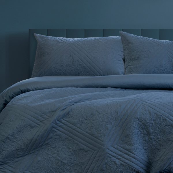 ARDOR BOUDOIR "Eddison" MICROFIBRE QUILT COVER SET - BLUESTONE Ardor Bedding