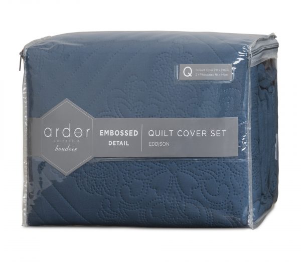 ARDOR BOUDOIR "Eddison" MICROFIBRE QUILT COVER SET - BLUESTONE Ardor Bedding