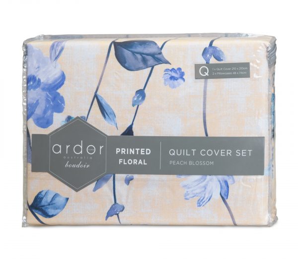 ARDOR BOUDOIR "Peach Blossom" PRINTED MICROFIBRE QUILT COVER SET Ardor Bedding