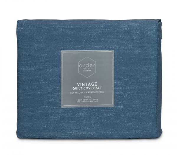 ARDOR BOUDOIR "Vintage" Denim Look Washed Cotton QUILT COVER SET - BLUE Ardor Bedding
