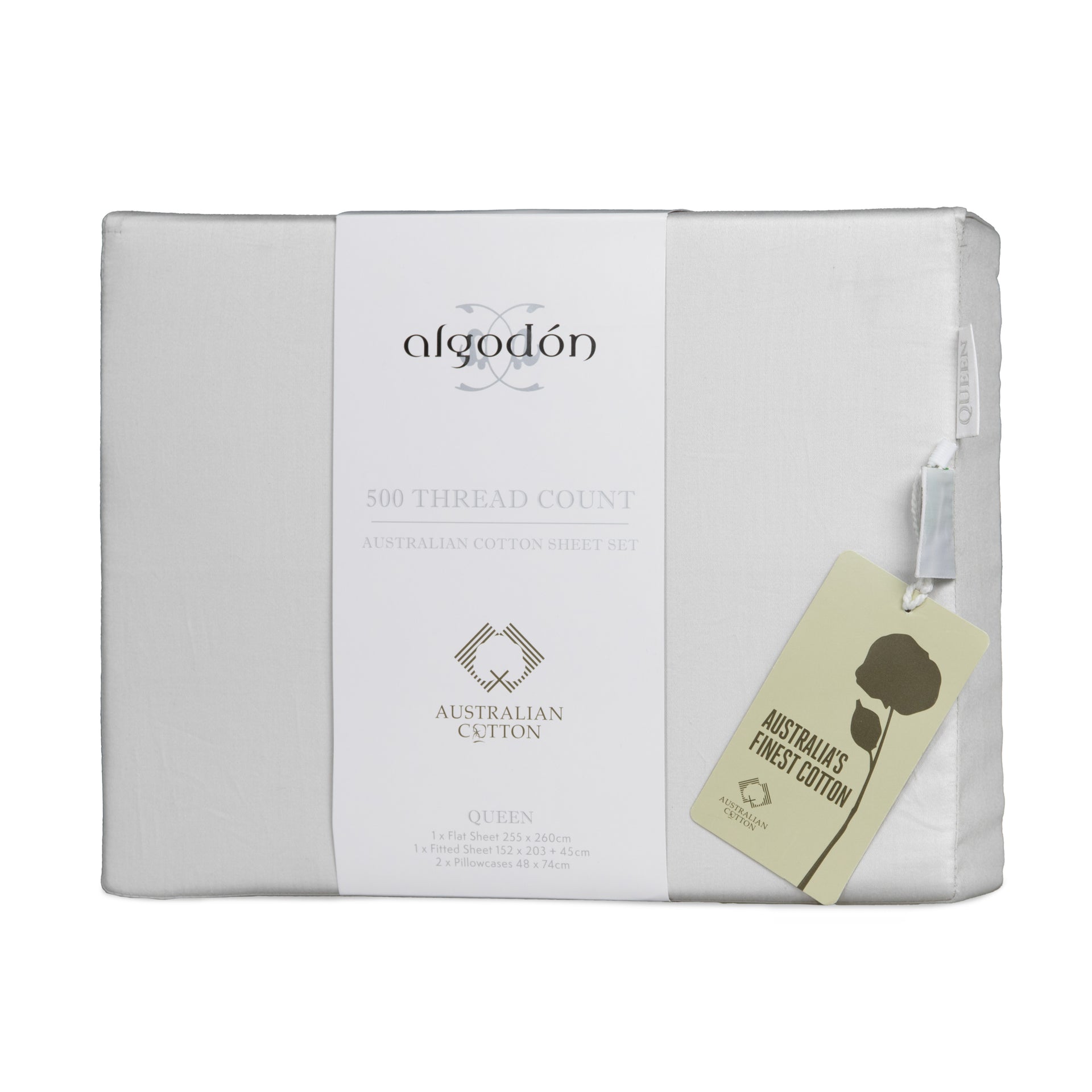 ALGODON "500TC Australian Cotton " SHEET SET - SILVER Algodon