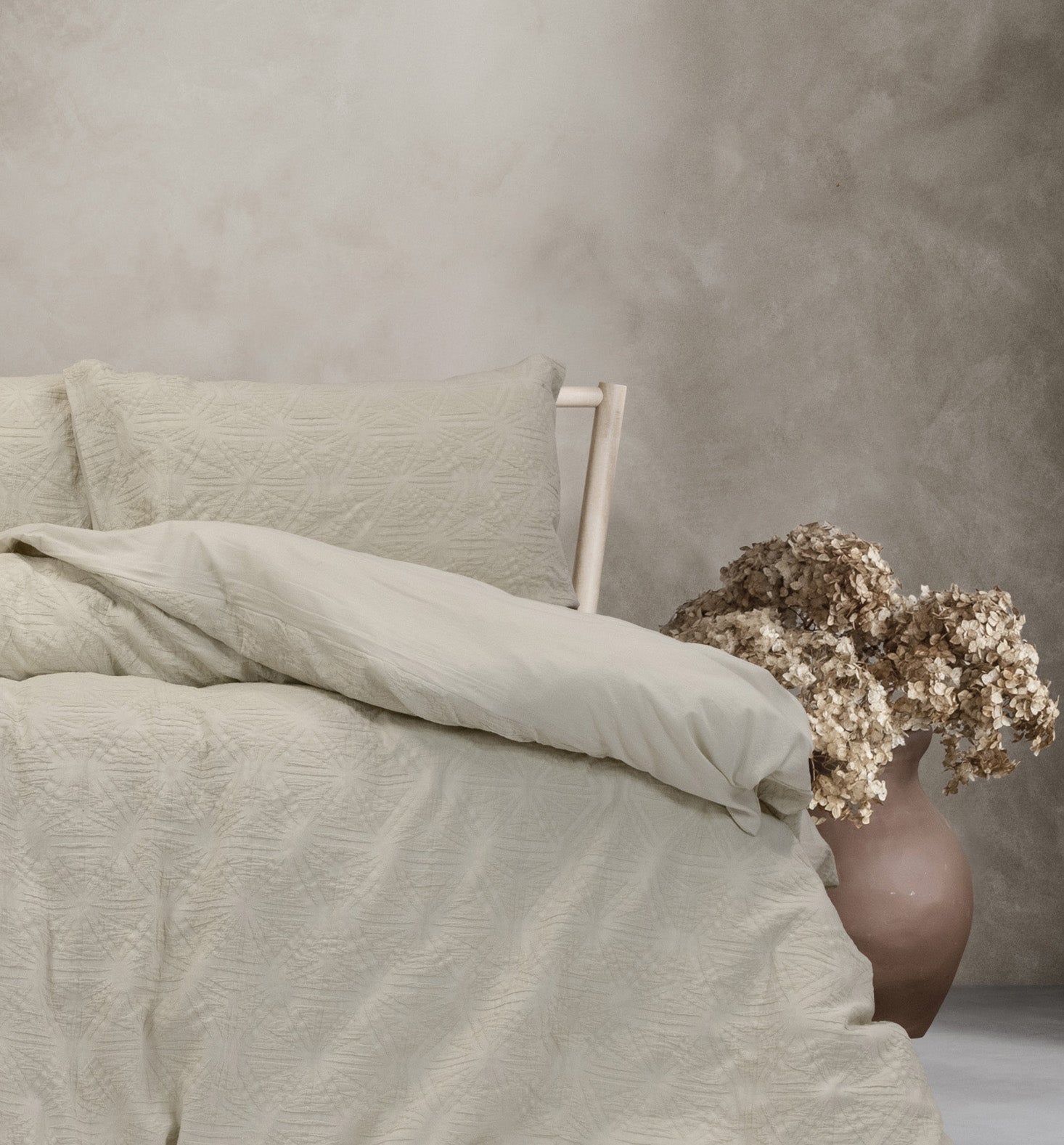 ALGODON "Cabo" WASHED COTTON JACQUARD QUILT COVER SET - COCONUT MILK Algodon