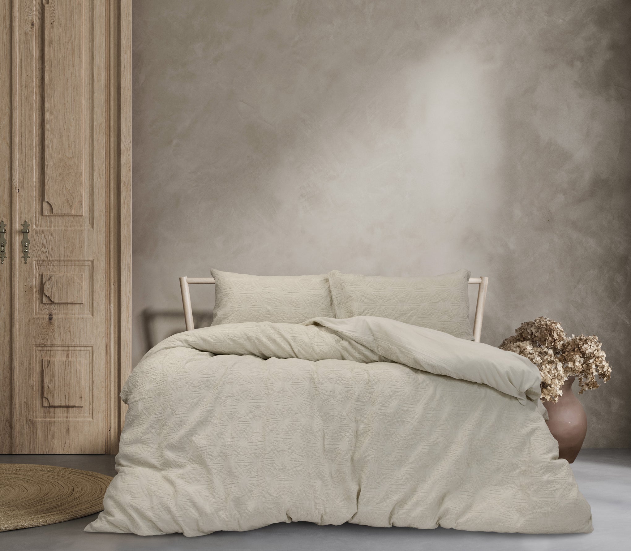 ALGODON "Cabo" WASHED COTTON JACQUARD QUILT COVER SET - COCONUT MILK Algodon