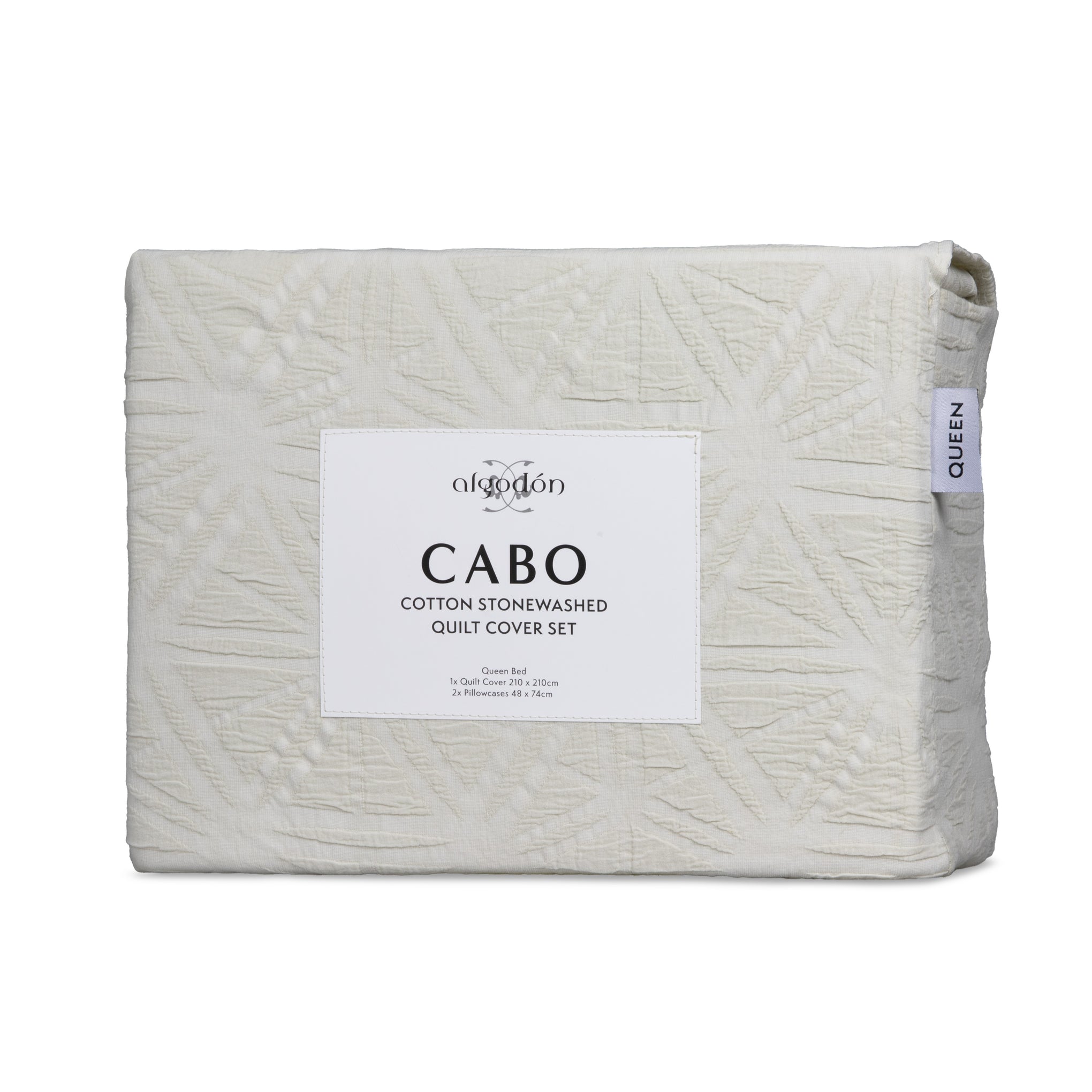 ALGODON "Cabo" WASHED COTTON JACQUARD QUILT COVER SET - COCONUT MILK Algodon