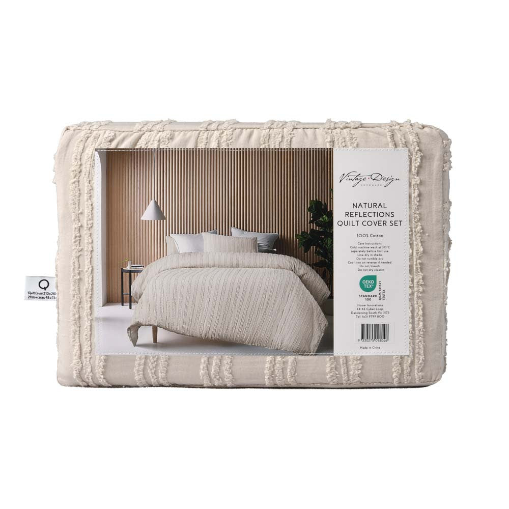 Vintage Design Reflections Natural Quilt Cover Set Vintage Design